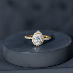 Certified Lab Grown Diamond Pear Halo Engagement Ring
