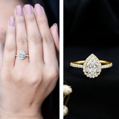 Certified Lab Grown Diamond Pear Halo Engagement Ring