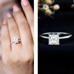 6 MM Princess Cut Lab Grown Diamond Solitaire Engagement Ring For Women