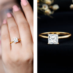 6 MM Princess Cut Lab Grown Diamond Solitaire Engagement Ring For Women