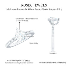 Lab Diamond 6X8 MM Pear Shape Engagement Ring With Side Stones