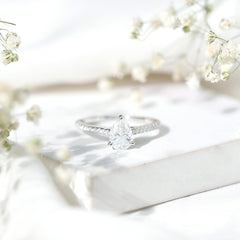 Lab Diamond 6X8 MM Pear Shape Engagement Ring With Side Stones