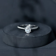 Lab Diamond 6X8 MM Pear Shape Engagement Ring With Side Stones