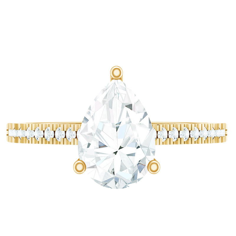 Lab Diamond 6X8 MM Pear Shape Engagement Ring With Side Stones