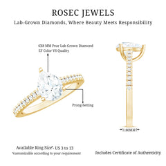 Lab Diamond 6X8 MM Pear Shape Engagement Ring With Side Stones