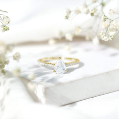 Lab Diamond 6X8 MM Pear Shape Engagement Ring With Side Stones