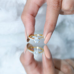 Lab Diamond 6X8 MM Pear Shape Engagement Ring With Side Stones