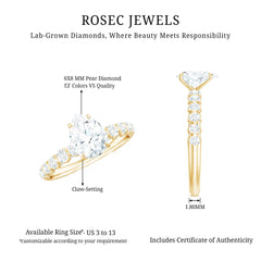 1 CT Pear Cut Lab Grown Diamond Engagement Ring for Women