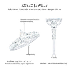 Lab Created Diamond Marquise Engagement Ring With Side Stones