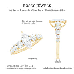 Lab Created Diamond Marquise Engagement Ring With Side Stones