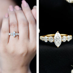 Lab Created Diamond Marquise Engagement Ring With Side Stones