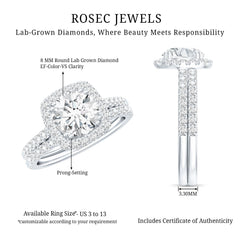 Lab Grown 8 MM Diamond Halo Engagement Ring with Wedding Band