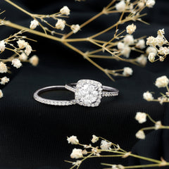 Lab Grown 8 MM Diamond Halo Engagement Ring with Wedding Band