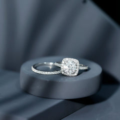 Lab Grown 8 MM Diamond Halo Engagement Ring with Wedding Band