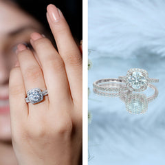 Lab Grown 8 MM Diamond Halo Engagement Ring with Wedding Band