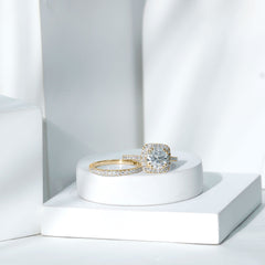 Lab Grown 8 MM Diamond Halo Engagement Ring with Wedding Band