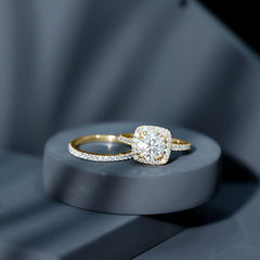Lab Grown 8 MM Diamond Halo Engagement Ring with Wedding Band