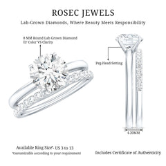 Certified 8 MM Lab Grown Diamond Solitaire Wedding Ring Set