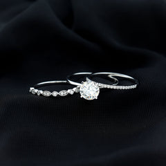 Certified Round Cut Lab Created Diamond 3 Piece Bridal Ring Set