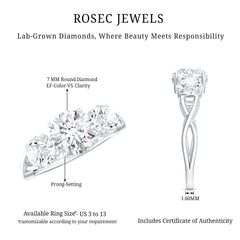Lab Grown Diamond Three Stone Engagement Ring with Crossover Shank