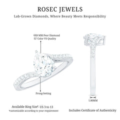 Certified 6X8 MM Pear Cut Lab Created Diamond Teardrop Engagement Ring