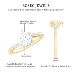 Certified 6X8 MM Pear Cut Lab Created Diamond Teardrop Engagement Ring