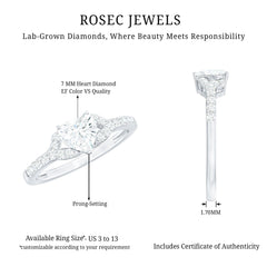 Certified 7mm Diamond Heart Solitaire Ring For Her
