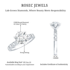 Certified Lab Diamond 8 mm Round Engagement Ring With 6 Prong