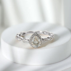 Lab Grown Diamond Teardrop Engagement Ring with Scalloped Shank