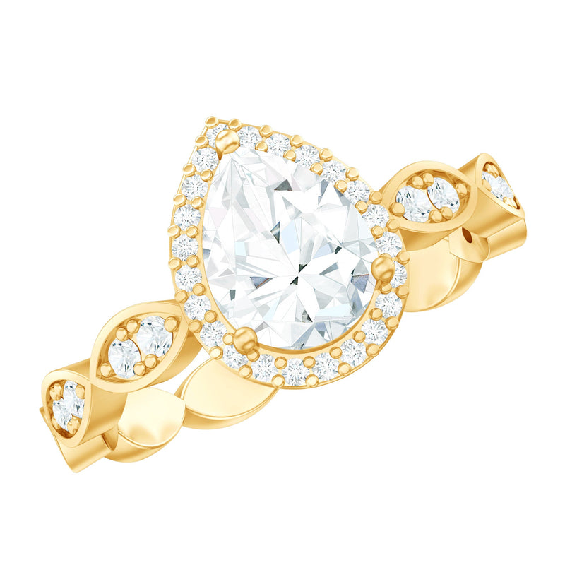 Lab Grown Diamond Teardrop Engagement Ring with Scalloped Shank