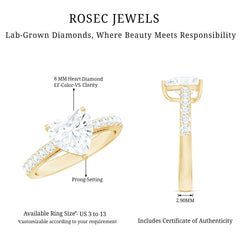 3 Prong Lab Grown Diamond Heart Engagement Ring For Women