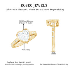 Bezel Set Brilliant Cut Lab Created Diamond Heart Engagement Ring For Women