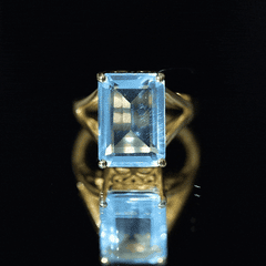 Certified 9 Carat Aquamarine Emerald Cut Engagement Ring in Yellow Gold Plated Silver