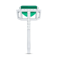 Lab Grown 8X10 mm Emerald Cut Emerald Engagement Ring with Diamond Halo