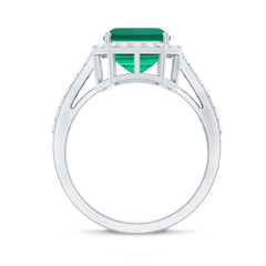 Lab Grown 8X10 mm Emerald Cut Emerald Engagement Ring with Diamond Halo