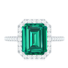 Lab Grown 8X10 mm Emerald Cut Emerald Engagement Ring with Diamond Halo