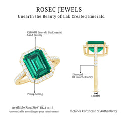 Lab Grown 8X10 mm Emerald Cut Emerald Engagement Ring with Diamond Halo