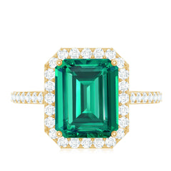 Lab Grown 8X10 mm Emerald Cut Emerald Engagement Ring with Diamond Halo