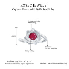 Natural 0.6 Carat Ruby Flower Engagement Ring with Diamond Bypass Shank