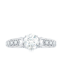 Round Cut Certified Moissanite Art Deco Engagement Ring