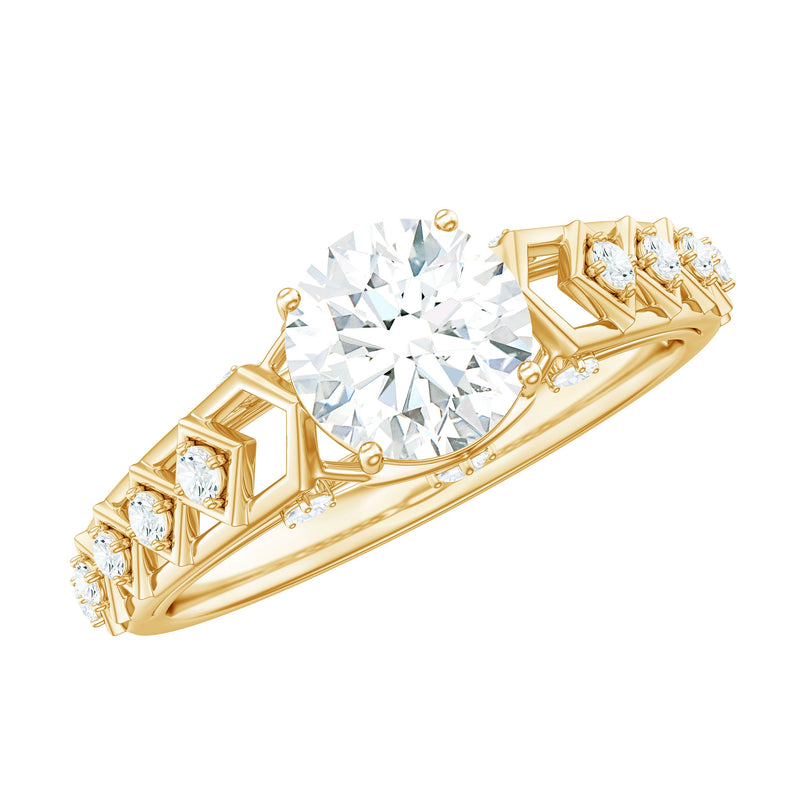 Round Cut Certified Moissanite Art Deco Engagement Ring