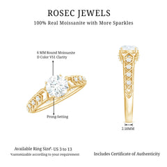 Round Cut Certified Moissanite Art Deco Engagement Ring