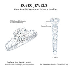 7 MM Solitaire Moissanite Engagement Ring with Filigree Band