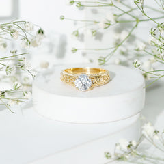 Moissanite Vintage Style Engagement Ring with Celtic Details