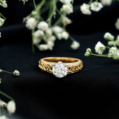 Moissanite Vintage Style Engagement Ring with Celtic Details