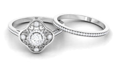 Vintage Looking Diamond Wedding Bridal Ring Set of 2