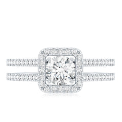 Classic Moissanite Double Band Engagement Ring with Halo