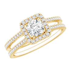 Classic Moissanite Double Band Engagement Ring with Halo