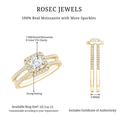 Classic Moissanite Double Band Engagement Ring with Halo