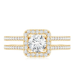 Classic Moissanite Double Band Engagement Ring with Halo
